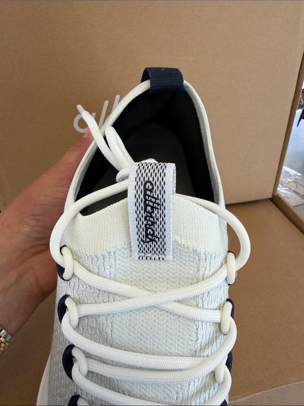 allbirds Men's White and Navy Tree Tree Dasher Sneakers - Picture 4 of 4